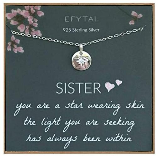 EFYTAL Sister Gifts from Sister, 925 Sterling Silver Star Necklace, Birthday Jewelry Gift Necklaces for Sisters, Best Friend