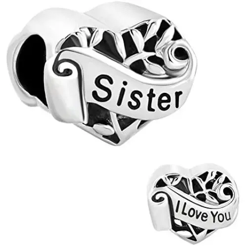 CharmSStory I Love You My Wife Sister Grandma Heart Sterling Silver Beads Charm For Bracelets