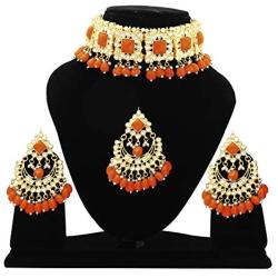 Finekraft Indian Meena KUNDAN Bridal Wedding Designer Gold Plated Pearls Necklace Jewelry Set