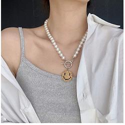 Pearl Pendant Necklace for Women,Y2k Fashion Pearls Strand for Egirl Eboy,Dainty Cute Smiley Toggle Necklace Jewelry for Women Girls