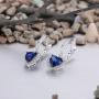 Santuzza Silver Halo Heart Shape 2 Ct Size Simulated Sapphire Color Earrings Crystal White CZ