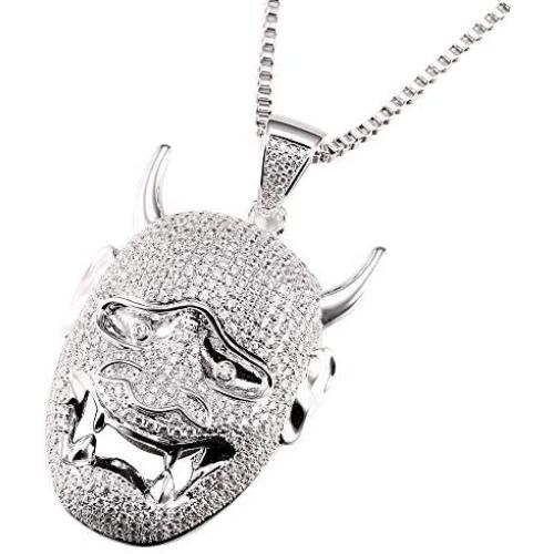 VANAXIN Devil Skull Pendant Necklace Evil Mask for Men Women AAA Iced Out CZ Inlay Jewelry Punk Hip Hop