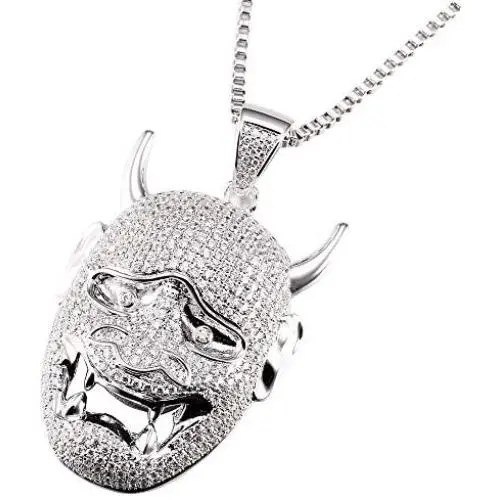 VANAXIN Devil Skull Pendant Necklace Evil Mask for Men Women AAA Iced Out CZ Inlay Jewelry Punk Hip Hop