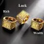 GOLDCHIC JEWELRY 1Pc/3Pcs Mens Signet Rapper Kanji Ring Rich/Luck/Wealth Blessing Lucky Ring Set Open Adjustable Size 7-11-with Gift Box