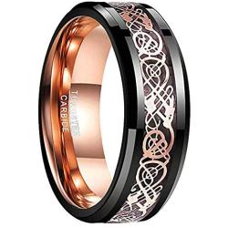 NUNCAD Mens 8mm Black Tungsten Carbide Wedding Ring Celtic Tungsten Ring Celtic Dragon Inlay Polished Finish Size 5-15