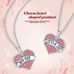 Hicarer 2 Pieces Big Sis and Little Sis Heart-Shape Crystal Pendant Necklace Sister Jewelry Set for Sister Girls Kids Supplies