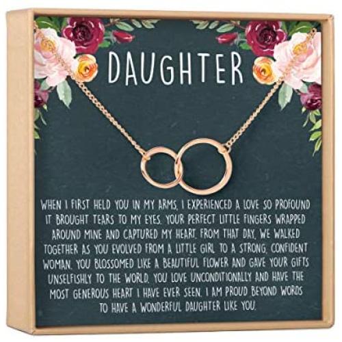 Dear Ava Daughter Necklace: Gift for Daughter, Daughter Jewelry, Mother Daughter, 2 Asymmetrical Circles (Rose-Gold-Plated-Brass, NA)