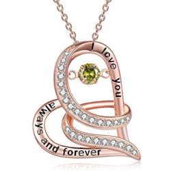 TOUPOP Infinity Heart Necklace with Beating Birthstone Sterling Silver I Love You Always and Forever Pendant Necklace Mothers Day Jewelry Gifts for Women Mom Friend Wife Birthday