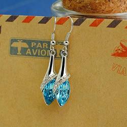 Latigerf Womens Teardrop Shaped Long Dangle Earring White Gold Plated made with Swarovski Crystal Blue