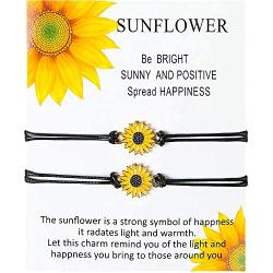 Pinky Promise heart sunflower Bracelets for Couples Best Friend Long Distance Matching Bracelets with Gift Card Adjustable Friendship Bracelets for Her