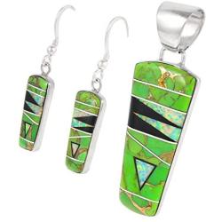 925 Sterling Silver Matching Pendant & Earrings Set with Genuine Turquoise & Gemstones 20'' Necklace