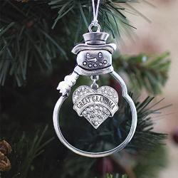 Inspired Silver - Great Grandma Charm Ornament - Silver Pave Heart Charm Snowman Ornament with Cubic Zirconia Jewelry