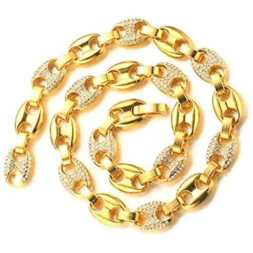 Halukakah Gold Chain for Men Iced Out,Mens 11MM 18k Real Gold Plated/Platinum White Gold Finish Miami Cuban Link Coffee Bean Chain Choker Necklace Bracelet,Full Cz Diamond Cut Prong Set,Gift for Him Halukakah Gold Chain for Men Iced Out,Mens 11MM 18k Real Gold Plated/Platinum White Gold Finish Miami Cuban Link Coffee Bean Chain Choker Necklace Bracelet,Full Cz Diamond Cut Prong Set,Gift for Him