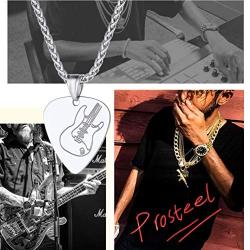 PROSTEEL Stainless Steel Guitar Pick Necklace for Men Women, Chain: 22''-24'' Adjustable, Black/18K Gold Plated, Gift for Music Lover, Come Gift Box