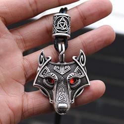 Viking Mask Wolf Necklaces Wolf Face Mask Animals Pendant Wax Rope Waterproof Strand Cable Coyote Wolves Ring Adjustable for Men Women Wolf Head Charm Nordic Jewelry Set