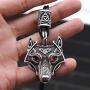 Viking Mask Wolf Necklaces Wolf Face Mask Animals Pendant Wax Rope Waterproof Strand Cable Coyote Wolves Ring Adjustable for Men Women Wolf Head Charm Nordic Jewelry Set