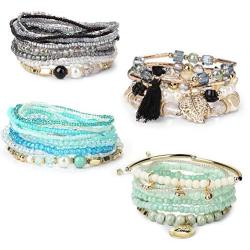 Finrezio 4 Sets Bohemian Beaded Bracelets for Women Multilayer Stretch Stackable Bracelet Set Multicolor Jewelry