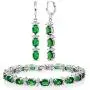 Gem Stone King 7 Inch Green and White CZ Bracelet Set With Matching 2 Inch Oval shape Dangle Earrings