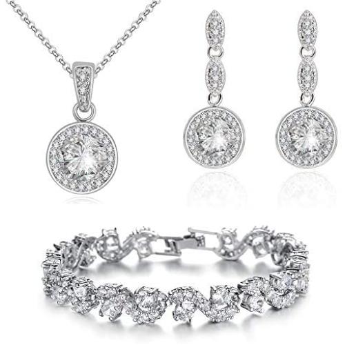 Crystalline Azuria Jewelry Sets for Women - Premium Wedding Jewelry Sets - Bridal Jewelry Set with Necklace and Earring for Bride - Cubic Zirconia Bridesmaid Jewelry - Fashion Prom Costume Jewelry