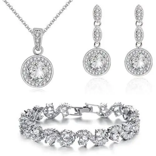 Crystalline Azuria Jewelry Sets for Women - Premium Wedding Jewelry Sets - Bridal Jewelry Set with Necklace and Earring for Bride - Cubic Zirconia Bridesmaid Jewelry - Fashion Prom Costume Jewelry Crystalline Azuria Jewelry Sets for Women - Premium Wedding Jewelry Sets - Bridal Jewelry Set with Necklace and Earring for Bride - Cubic Zirconia Bridesmaid Jewelry - Fashion Prom Costume Jewelry