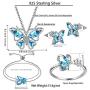 Hipunk 925 Sterling Silver Birthstone Butterfly Jewelry Women Crystal Animal Cute Butterflies Birthday Necklace/Earring/Ring/Bracelet Sets Birth Stone Statement Anniversary Jewellery