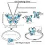 Hipunk 925 Sterling Silver Birthstone Butterfly Jewelry Women Crystal Animal Cute Butterflies Birthday Necklace/Earring/Ring/Bracelet Sets Birth Stone Statement Anniversary Jewellery
