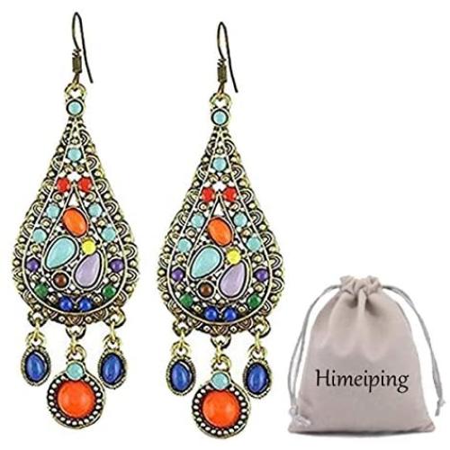 Ethnic Retro Bohemian Droplets Color Dress Mexico Gypsy Dangle Earrings