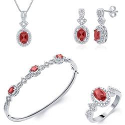 Trendy Ruby and Diamond Accent 4 Piece Set Consists of Pendant Necklace, Earrings, Bangle & Ring for Teen Girls Her Daily Wear Womens Fashion Jewelry | by La4ve Diamonds | Gift Box Included
