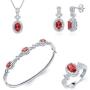 Trendy Ruby and Diamond Accent 4 Piece Set Consists of Pendant Necklace, Earrings, Bangle & Ring for Teen Girls Her Daily Wear Womens Fashion Jewelry | by La4ve Diamonds | Gift Box Included