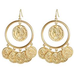 FAMARINE Vintage Tribal Chandelier Portrait Coins Hoop Drop Earrings for Women Costume Jewelry