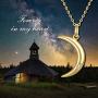 14K Gold Crescent Moon Pendant Necklaces with Natural Round Cut Diamond Valentines Day Anniversary Jewelry Gifts for Women, Wife, Mom, Girls 16''+2''