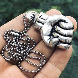 Raised Clenched Fist Solidarity Strength Defiance Resistance Salute Protest St Anger Hip Hop Brotherhood Sisterhood Jewelry Pewter Mens Pendant Necklace Charm Protection Amulet men Silver Ball Chain