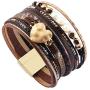 AZORA Leather Cuff Bracelet Multi Strands Beige Wrap Bangle with Pearl Boho Jewelry for Women Teen Girl Gift