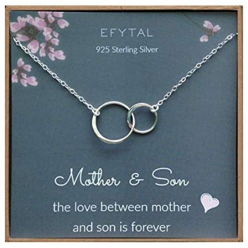 EFYTAL Mother Son Necklace, Sterling Silver Two Interlocking Infinity Circles,Mothers Day Jewelry Birthday Gift