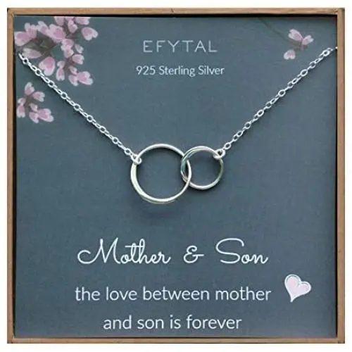 EFYTAL Mother Son Necklace, Sterling Silver Two Interlocking Infinity Circles,Mothers Day Jewelry Birthday Gift
