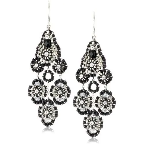 Miguel Ases Jet and Sterling Silver Small Station Dangle Earrings