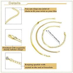 HAIAISO 14K Gold Plated Adjustable Layered Bracelets Gold Chain Bracelets Sets Cuban Link Bracelet Flat Herringbone Chain Bracelet Figaro Chain Bracelets Dainty Stacking Beaded Bracelet for Women