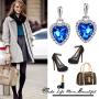 NEOGLORY Blue Heart Crystal Drop Earrings Rhinestone Platinum Plated Fashion 2019