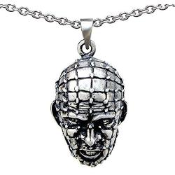 Halloween Horror Pinhead Hellraiser Pewter Mens Pendant Necklace Fashion Charm Protection Amulet Talisman Choker