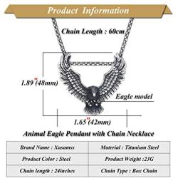 Xusamss Punk Rock Titanium Steel Wings Eagle Pendant Necklace,24inhes Link Chain