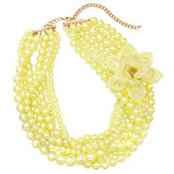 Rosemarie & Jubalee Womens Multi Strand Simulated Pearl With Flower Detail Necklace and Earrings Bridal Jewelry Set, 18''-23'' with 5'' Extension