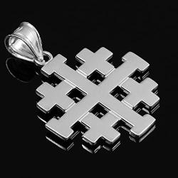 Religious Jewelry by FDJ Polished Finish 925 Sterling Silver Crusaders Jerusalem Cross Pendant Necklace