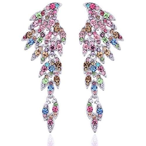 mecresh Angel Wings Vintage Style Wedding Crystal Rhinestone Cluster Chandelier Hollow Dangle Earrings
