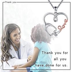 APOTIE 925 Sterling Silver Stethoscope Heart Pendant Necklace Love Charm Jewelry Nurse Gifts for Doctor Nurse Graduation Medical Student