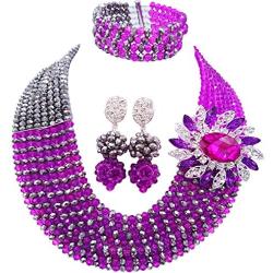 laanc Jewelry 8 Rows Hot Pink and Multicolor Gradient Crystal African Beads Nigerian Wedding Jewelry Sets