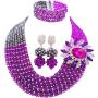 laanc Jewelry 8 Rows Hot Pink and Multicolor Gradient Crystal African Beads Nigerian Wedding Jewelry Sets