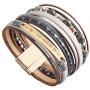 GelConnie Inspirational Leather Cuff Bracelets for Women Yoga Chakra Multi Strands Boho Bracelets Gold Plated Magnetic Bohemian Wrap Bracelet