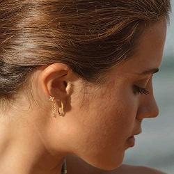 MYEARS Women Star Earrings Stud Gold CZ Ear Climber Crawler Crescent Moon Dangle 14K Gold Filled Chain Double Piercing Tiny Boho Beach Simple Delicate Handmade Hypoallergenic Lucky Jewelry Gift