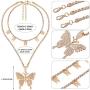 Hicarer Big Butterfly Pendant Necklace Rhinestone Chain Shiny Crystal Choker Pendant Collar Necklace and Butterfly Bracelet Butterfly Earrings Jewelry for Women Girl (Gold)