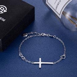 BlingGem Bracelets for Women 925 Sterling Silver Dainty Religious Cross Faith Infinity Heart Love Symbol Sideways Cross God Blessed Bracelet Confirmation Mothers Gift for Mom Women